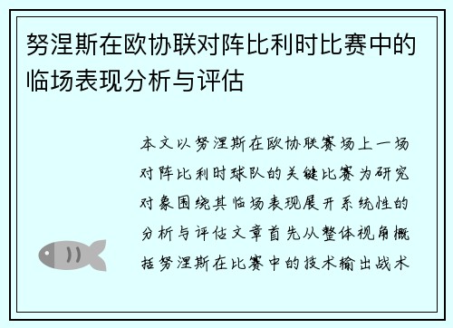 努涅斯在欧协联对阵比利时比赛中的临场表现分析与评估