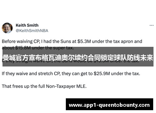 曼城官方宣布格瓦迪奥尔续约合同锁定球队防线未来