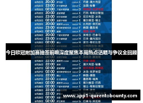 今日欧冠附加赛抽签前瞻深度聚焦本周热点话题与争议全回顾